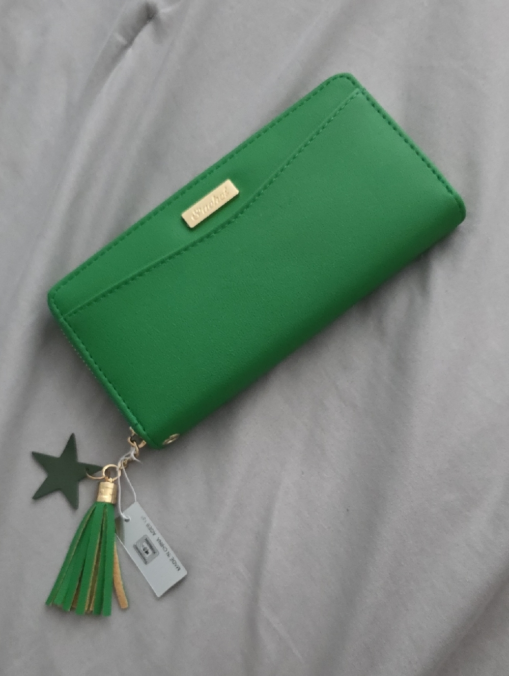 Green Long Zip-Around Wallet with Tassel